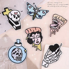 6pcs Skull Ghost Head Butterfly Cloth Label Clothing Patch Embroidery Patches