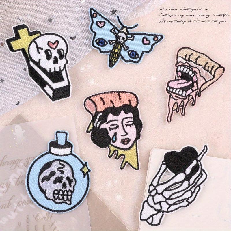 6pcs Skull Ghost Head Butterfly Cloth Label Clothing Patch Embroidery Patches