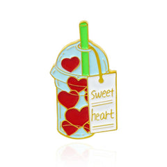 Red Heart Milk Tea Cup Rose Glass Bottle Brooch