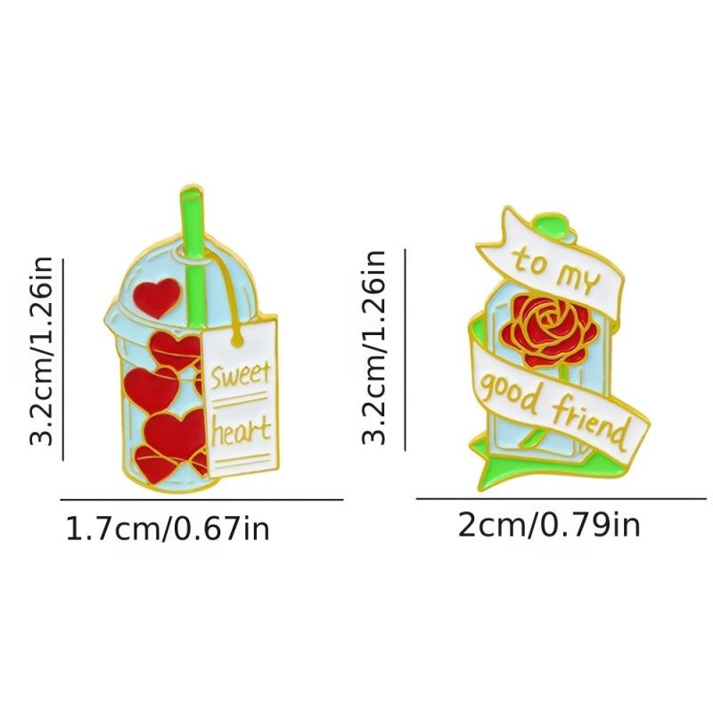 Red Heart Milk Tea Cup Rose Glass Bottle Brooch