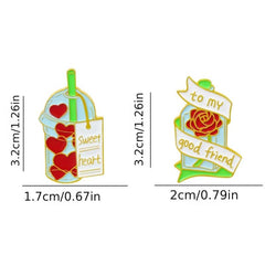 Red Heart Milk Tea Cup Rose Glass Bottle Brooch