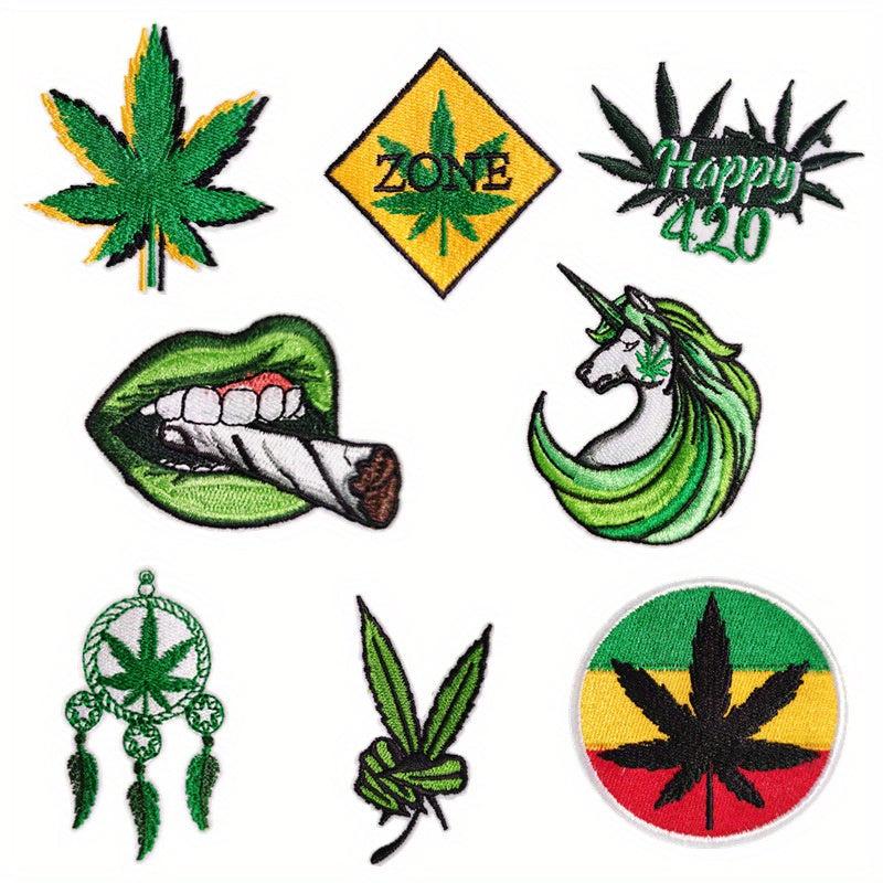 8pcs Green Leaves Iron On Patches Sew On Embroidered Applique