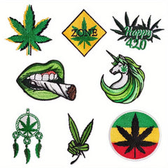 8pcs Green Leaves Iron On Patches Sew On Embroidered Applique