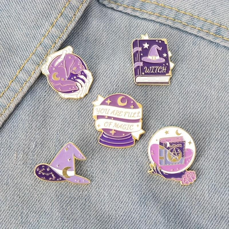 5 Purple Magic Badges Backpack Metal Badges Anti lighting Brooch Accessories
