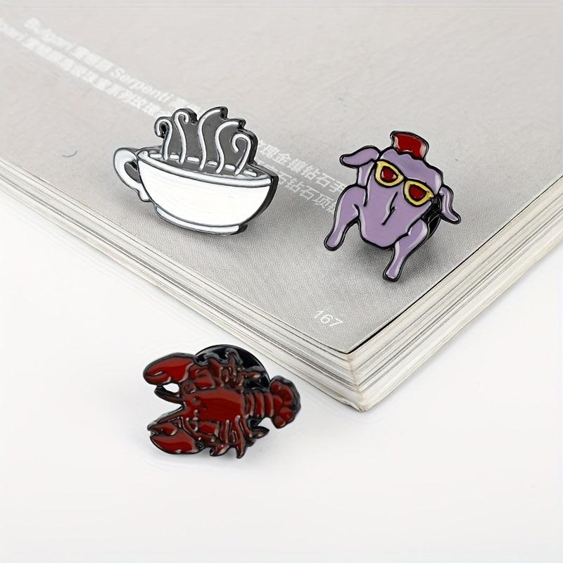 Lobster Coffee Turkey Pattern Brooch Badge for Men