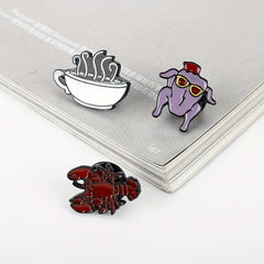 Lobster Coffee Turkey Pattern Brooch Badge for Men