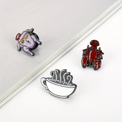 Lobster Coffee Turkey Pattern Brooch Badge for Men