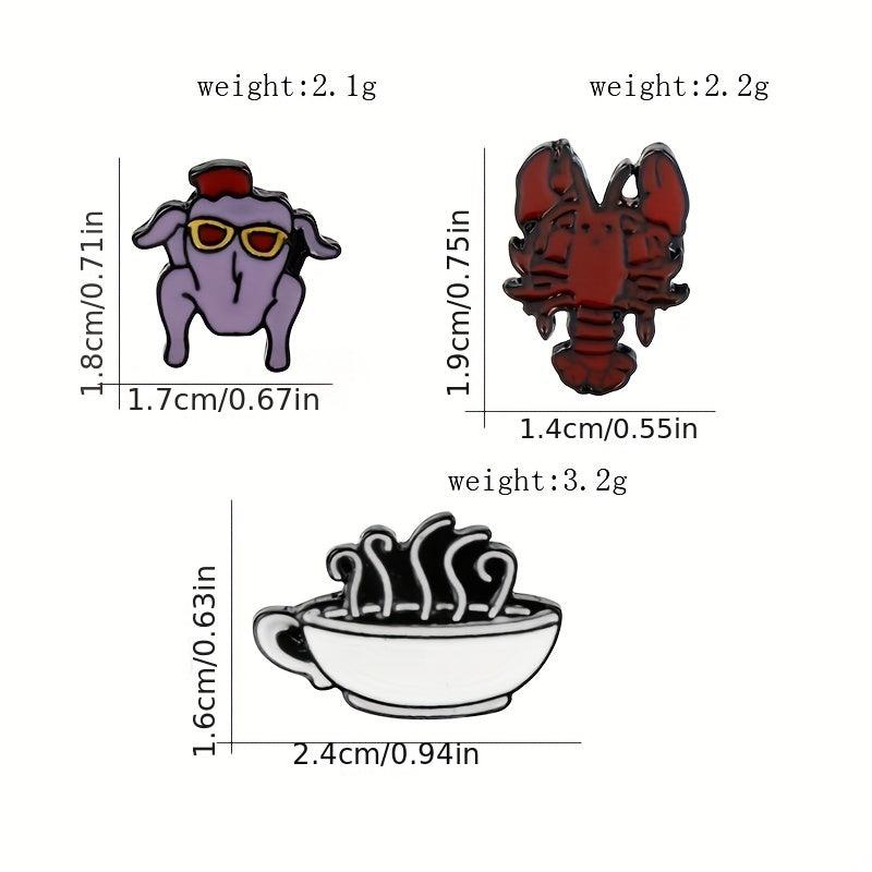 Lobster Coffee Turkey Pattern Brooch Badge for Men