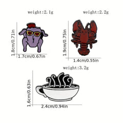 Lobster Coffee Turkey Pattern Brooch Badge for Men