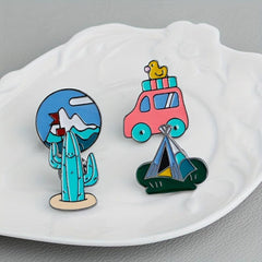 Cactus Car Forest Brooch Set Clothing Accessories Men