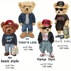 4pcs Bear Iron Stickers For Men T Shirt Jeans Backpack Hat