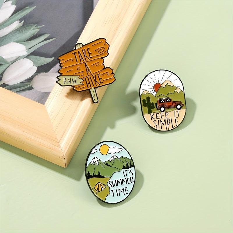 Outdoor Travel Alloy Brooch Road Signs Mountains Rivers Lakes Pin