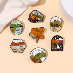 Outdoor Travel Alloy Brooch Road Signs Mountains Rivers Lakes Pin