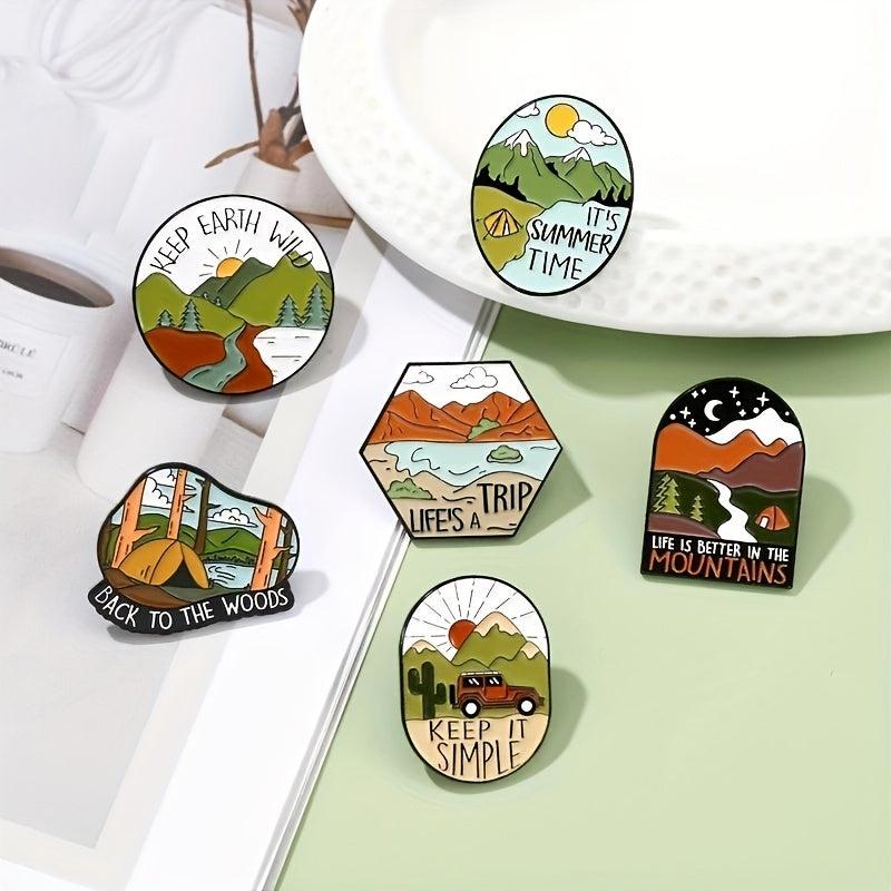 Outdoor Travel Alloy Brooch Road Signs Mountains Rivers Lakes Pin