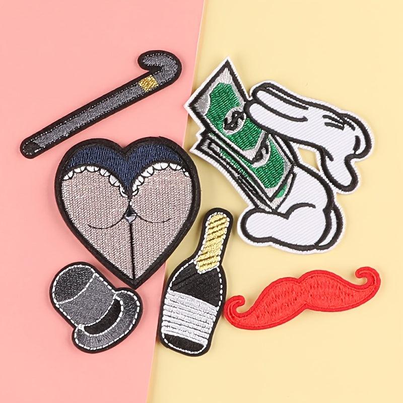 6pcs Hat Crutches Embroidery Patches DIY Clothes Accessories