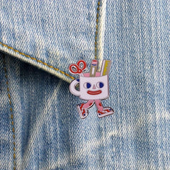 Cartoon Pen Holder Brooch Stationery Storage Box