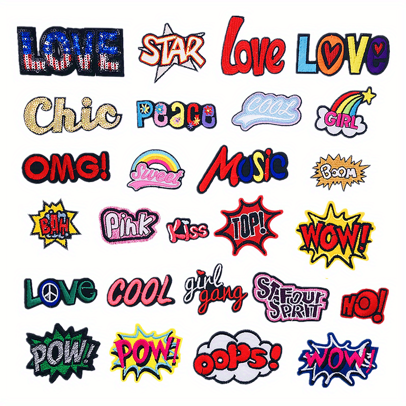 26pcs Alphabet Iron On Patches Sew On Embroidered Applique Repair Patch For Men