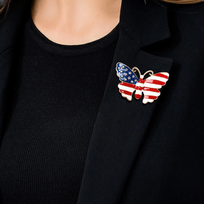 Enamel Butterfly Brooch American Flag Corsage Jewelry Clothing Pin