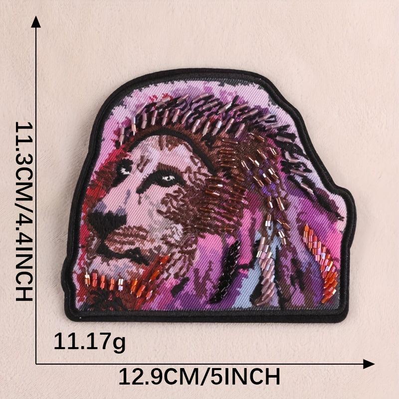 Bead Animal Lion Embroidery Patch Iron on Cloth Sticker