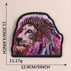 Bead Animal Lion Embroidery Patch Iron on Cloth Sticker