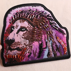 Bead Animal Lion Embroidery Patch Iron on Cloth Sticker