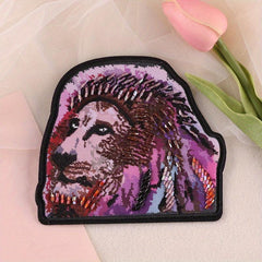 Bead Animal Lion Embroidery Patch Iron on Cloth Sticker