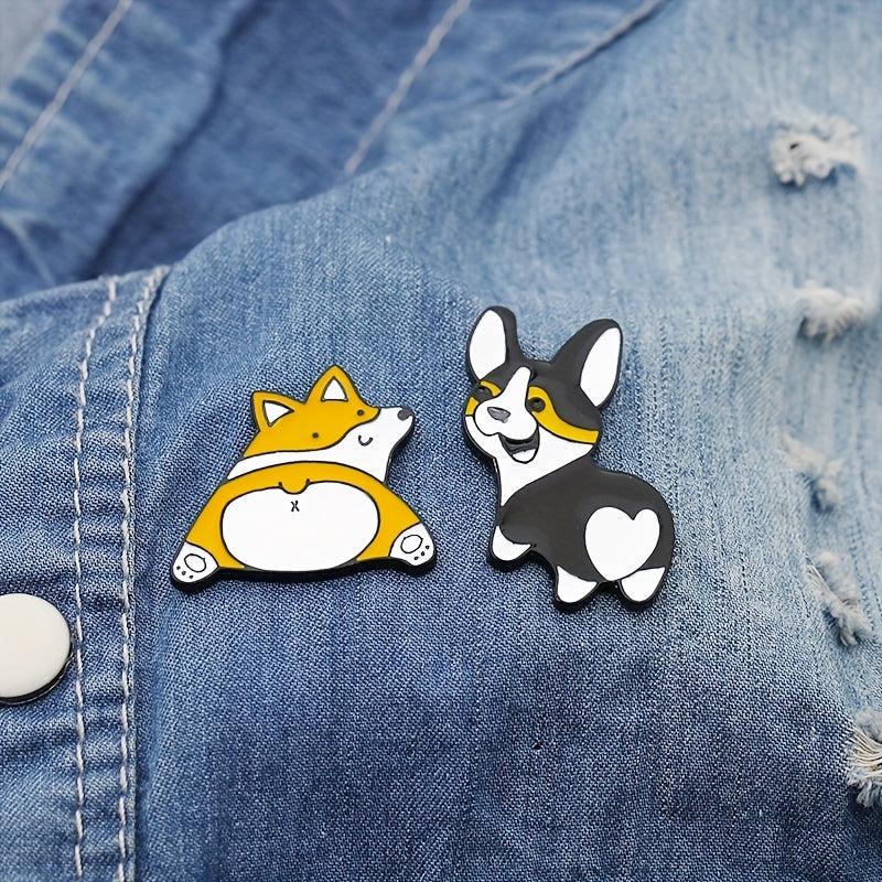 Dog Husky Shiba Inu Raised Butt Love Oil Heart Brooch Collar Pin Alloy Badge