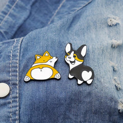 Dog Husky Shiba Inu Raised Butt Love Oil Heart Brooch Collar Pin Alloy Badge