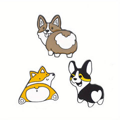 Dog Husky Shiba Inu Raised Butt Love Oil Heart Brooch Collar Pin Alloy Badge
