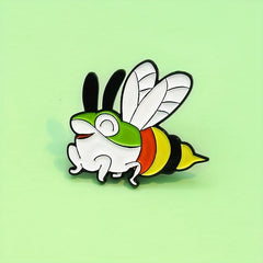 Bee to Frog Enamel Brooch for Backpacks Jackets Hats Scarves Pants