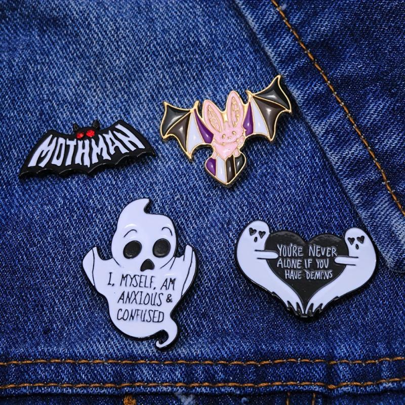 4pcs Ghost Oil Drop Alloy Brooches Creative Shirt Collar Ghost Pin