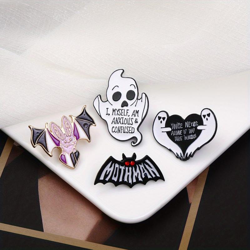 4pcs Ghost Oil Drop Alloy Brooches Creative Shirt Collar Ghost Pin