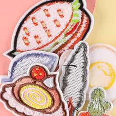 6pcs Hamburger Leaf Egg Cake Embroidery Patches Fabric Art Decor DIY Clothes Acc