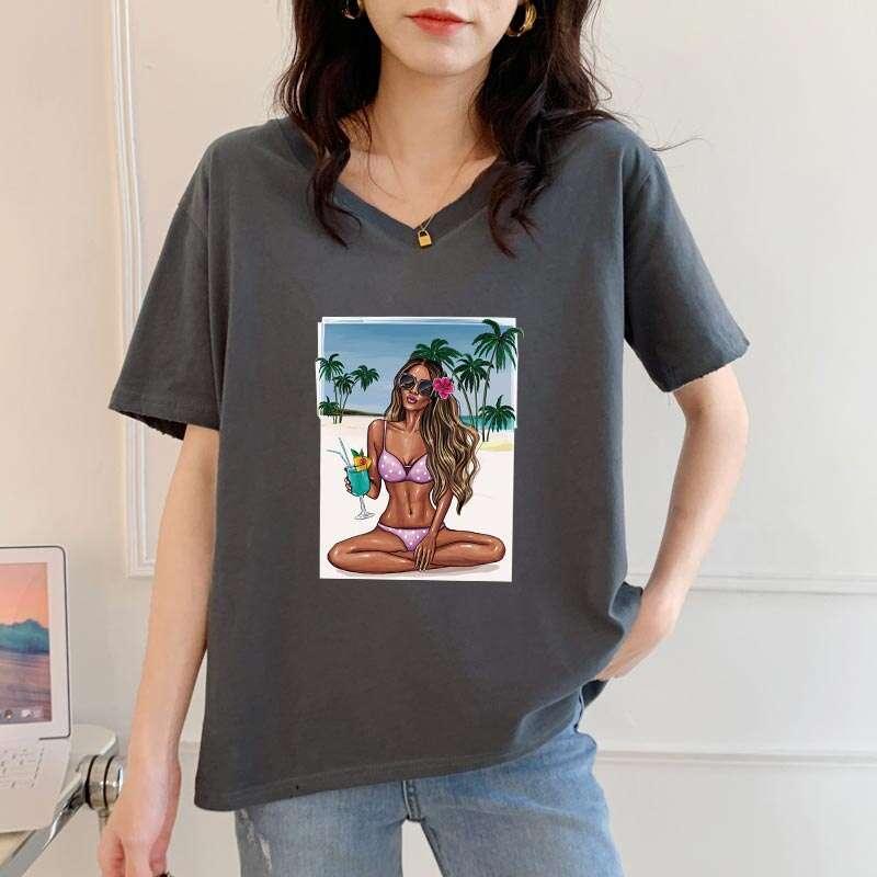 Palm Tree Girl Iron-On Transfer Sticker for Tops DIY Vinyl Heat Transfer Patch