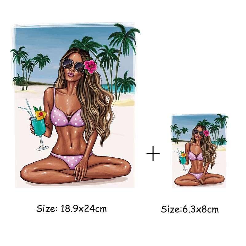 Palm Tree Girl Iron-On Transfer Sticker for Tops DIY Vinyl Heat Transfer Patch