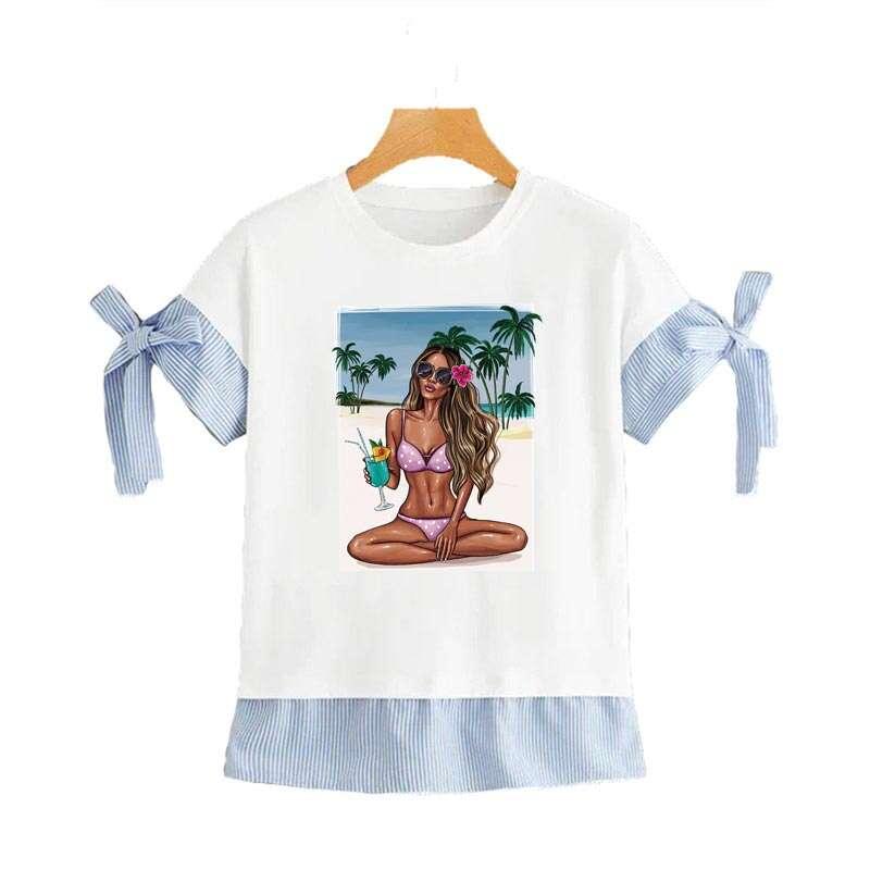 Palm Tree Girl Iron-On Transfer Sticker for Tops DIY Vinyl Heat Transfer Patch