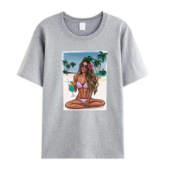 Palm Tree Girl Iron-On Transfer Sticker for Tops DIY Vinyl Heat Transfer Patch