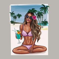 Palm Tree Girl Iron-On Transfer Sticker for Tops DIY Vinyl Heat Transfer Patch