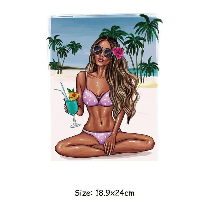 Palm Tree Girl Iron-On Transfer Sticker for Tops DIY Vinyl Heat Transfer Patch