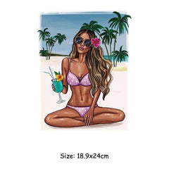 Palm Tree Girl Iron-On Transfer Sticker for Tops DIY Vinyl Heat Transfer Patch