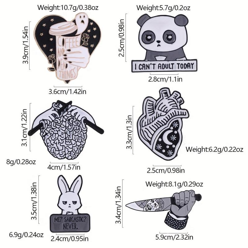 6pcs Cartoon Animal Alloy Badges Funny Horror Metal Brooch Costume