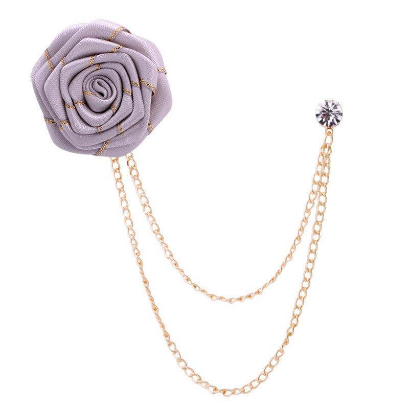 Men's Fabric Rose Flower Brooch Tassel Corsage