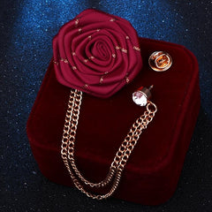 Men's Fabric Rose Flower Brooch Tassel Corsage