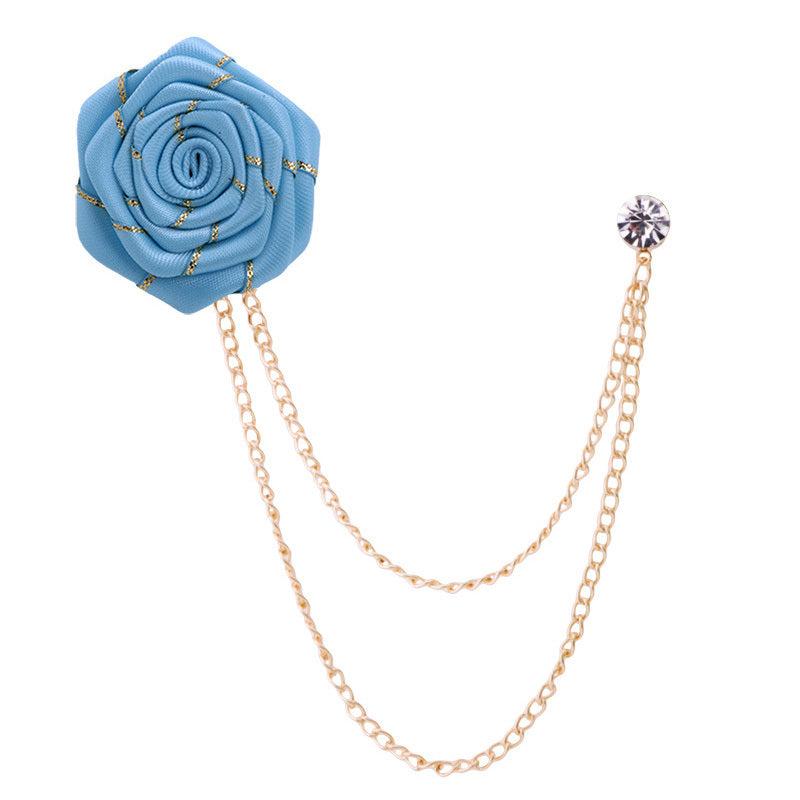 Men's Fabric Rose Flower Brooch Tassel Corsage