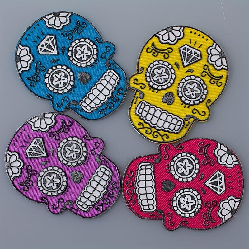 4pcs Ghost Face Iron On Patches Sew On Embroidered Applique Repair Patch DIY