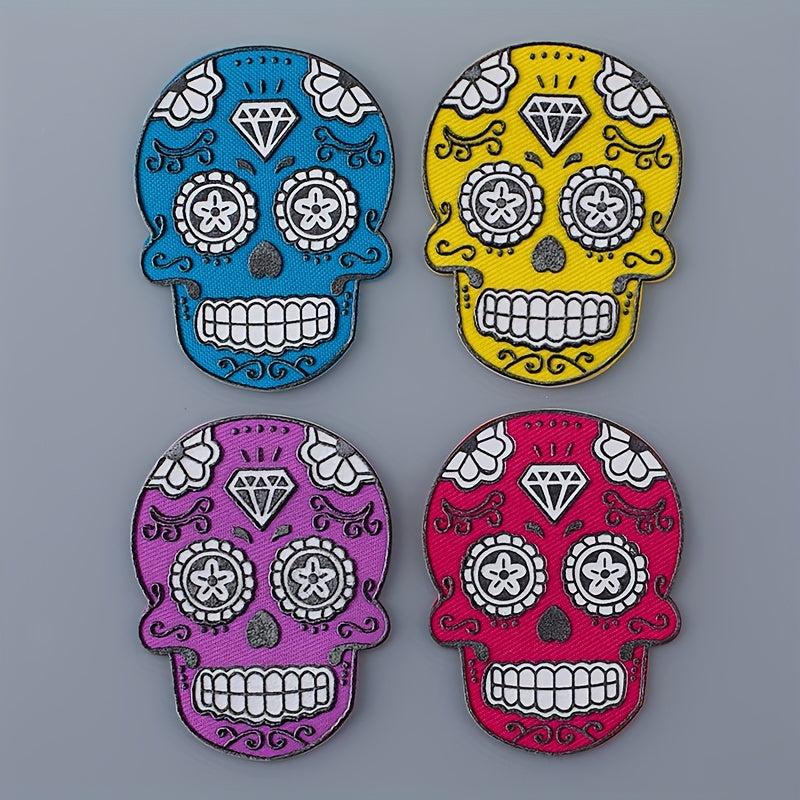 4pcs Ghost Face Iron On Patches Sew On Embroidered Applique Repair Patch DIY