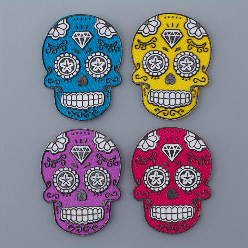 4pcs Ghost Face Iron On Patches Sew On Embroidered Applique Repair Patch DIY