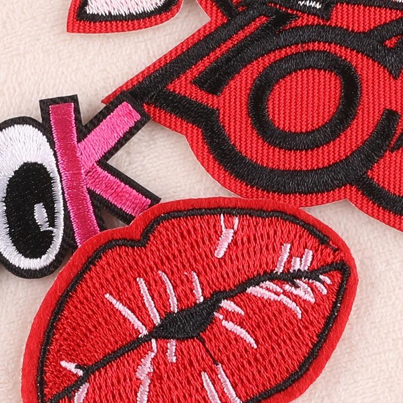 3pcs Letter Lip Embroidered Patch Iron On Sticker DIY Clothing Coat Accessories