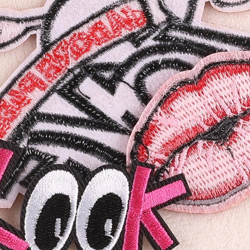 3pcs Letter Lip Embroidered Patch Iron On Sticker DIY Clothing Coat Accessories