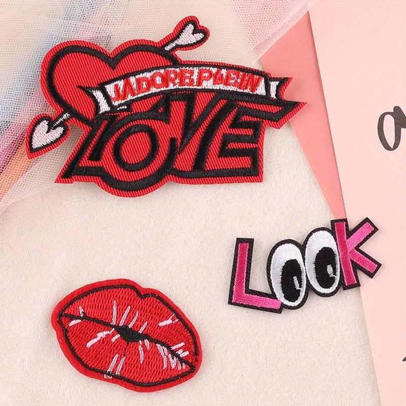 3pcs Letter Lip Embroidered Patch Iron On Sticker DIY Clothing Coat Accessories